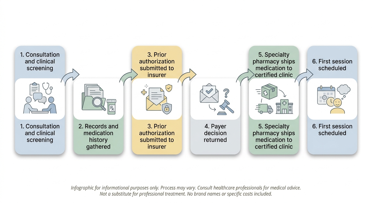 Diagram: The prior authorization timeline for esketamine treatment