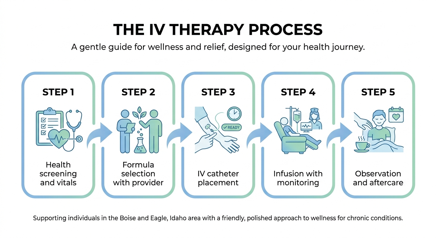 Diagram: The five stages of a recovery IV appointment