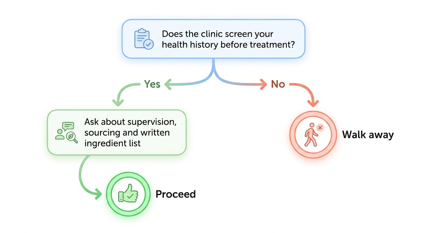 Diagram: A decision tree for vetting an IV clinic