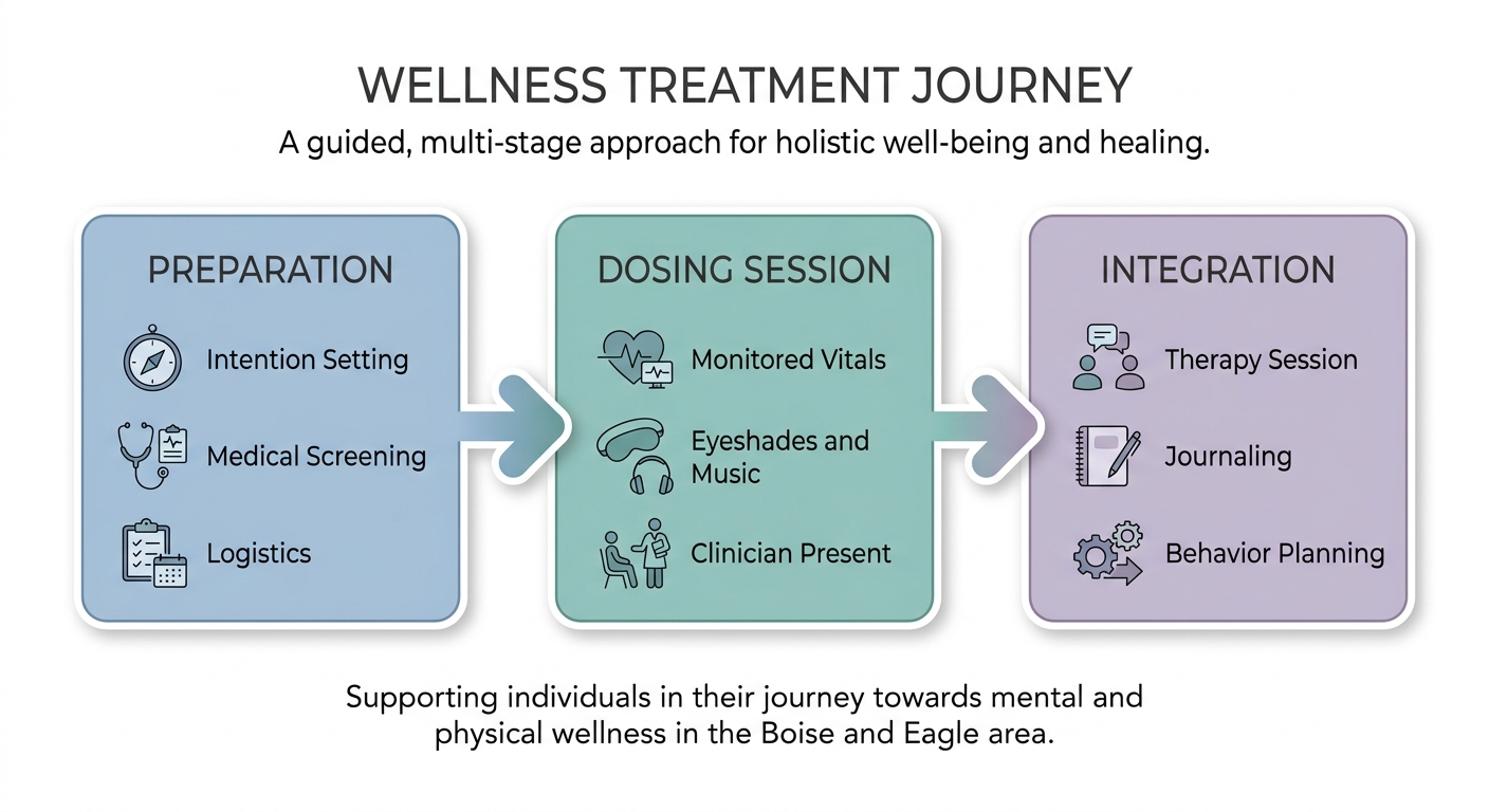 Diagram: The three phases of ketamine-assisted psychotherapy
