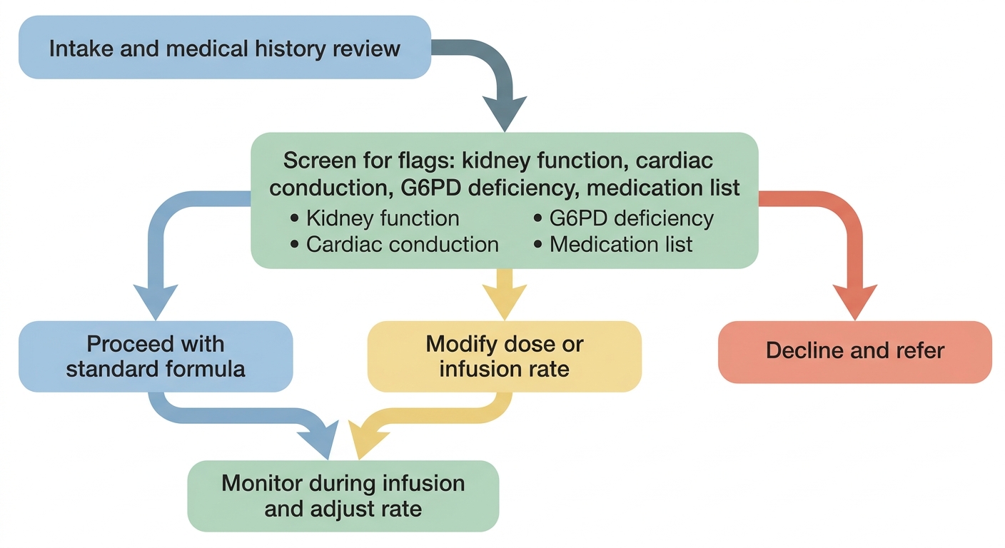 Diagram: Pre-infusion screening decision path
