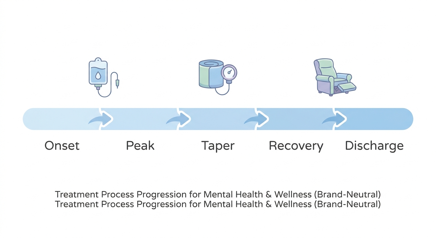 Diagram: Timeline of a monitored ketamine infusion session