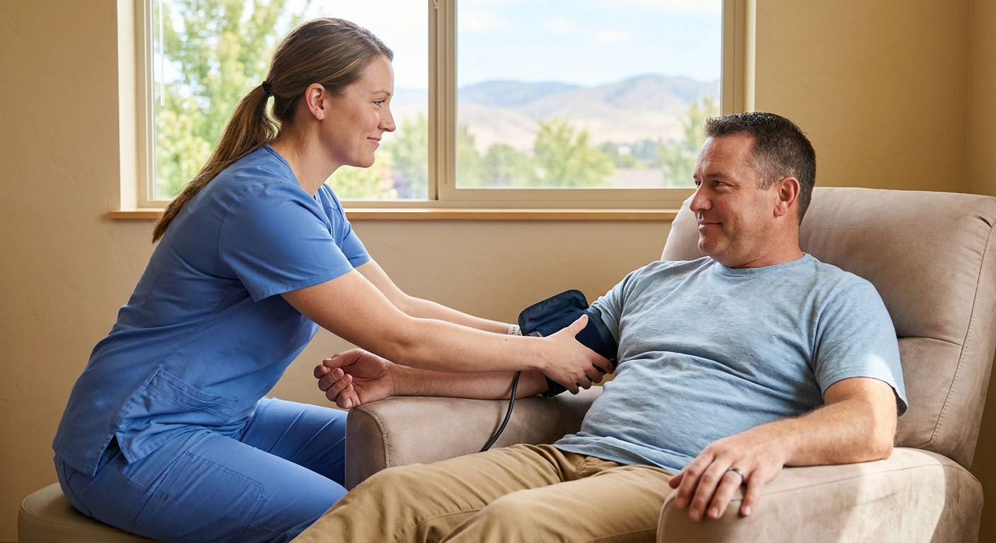 Photo: Clinician checking blood pressure during a treatment session