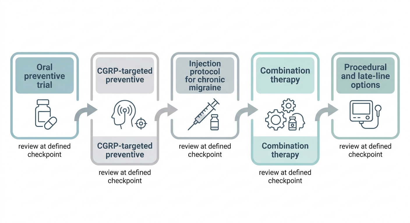 Diagram: The chronic migraine escalation sequence