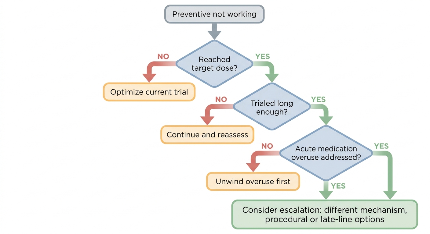 Diagram: Refractory migraine decision tree